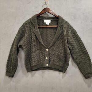 New Traditions by Marshall Fields SZ Small 100% Wool Cable Knit Cardigan Sweater